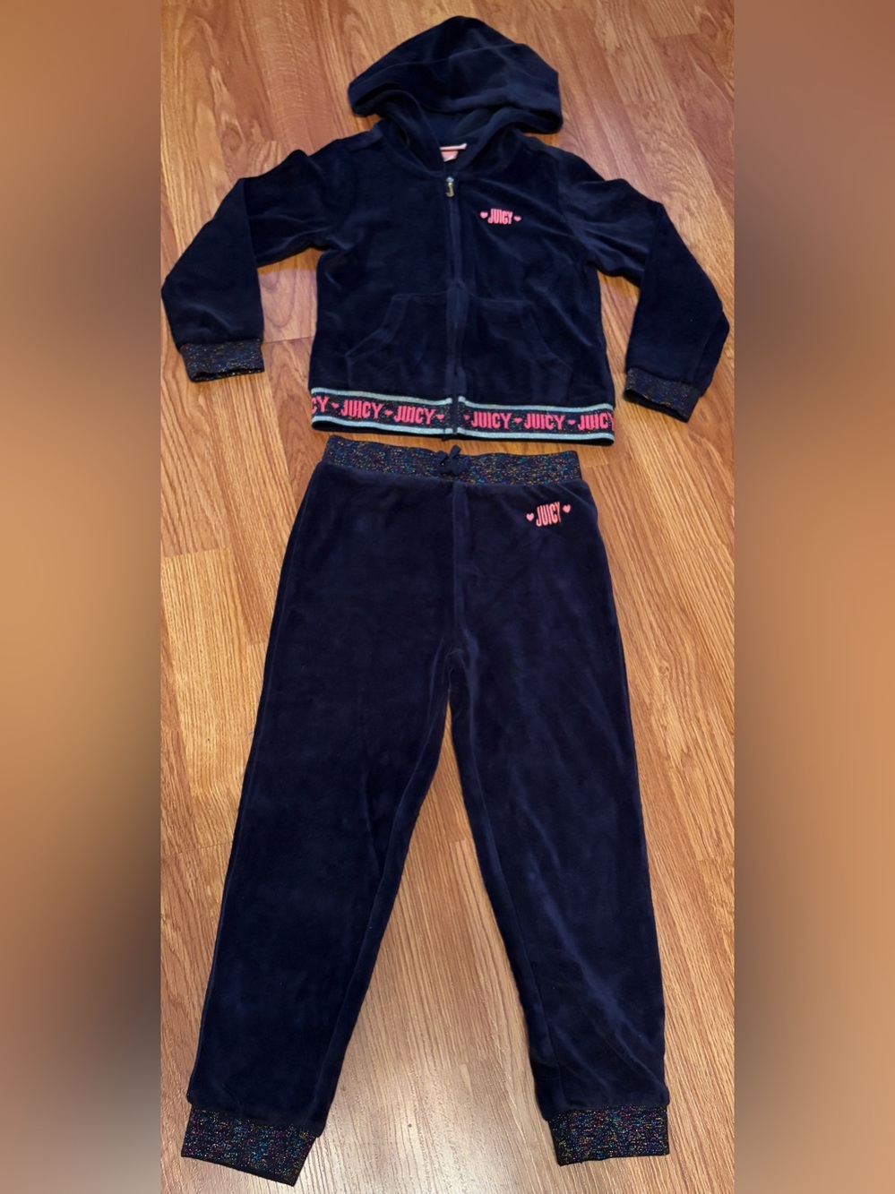 Juicy Couture Girls Velour Tracksuit 2 Piece Set Navy Size 5